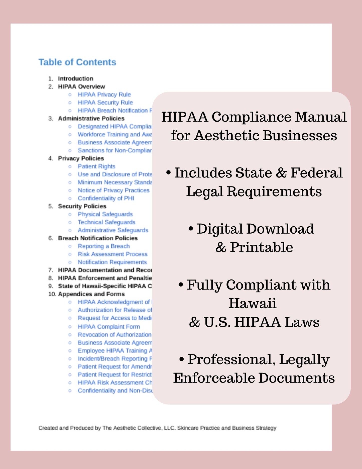 HIPAA Compliance Manual for Aesthetic Practices in Hawaii- DIGITAL COPY